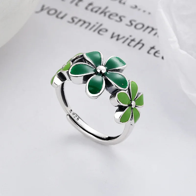 925 Sterling Silver Rings for Women Couple Minimalist Handmade Simple Green Leaf Ring Fine Jewelry Gift Prevent Allergy