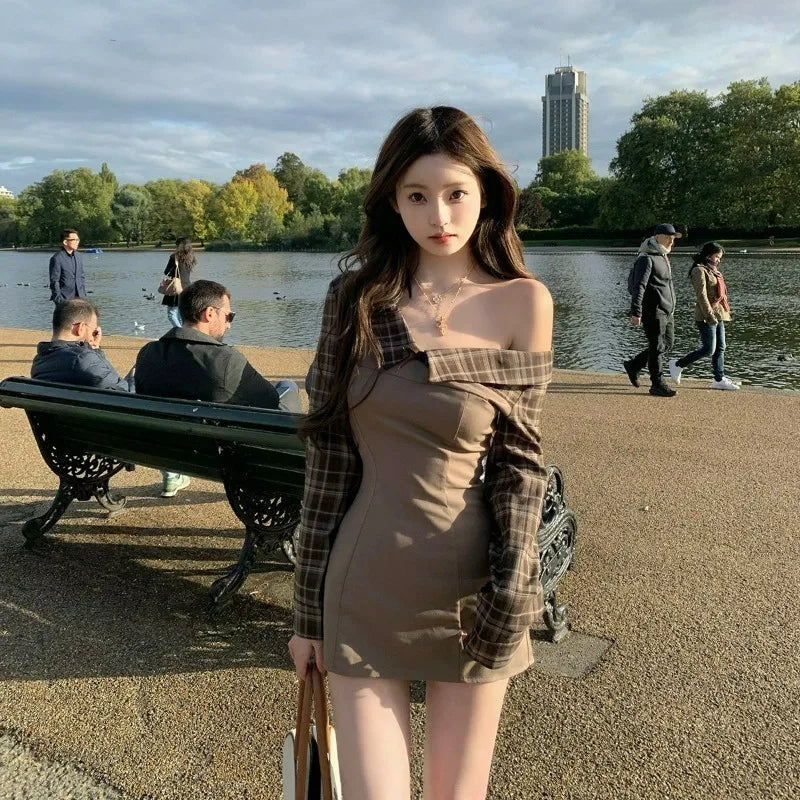 2025 New Spring Sexy Style Fake Two Piece Patchwork Dress Women Fashion Retro Korean Y2k Vintage Female Party Dresses