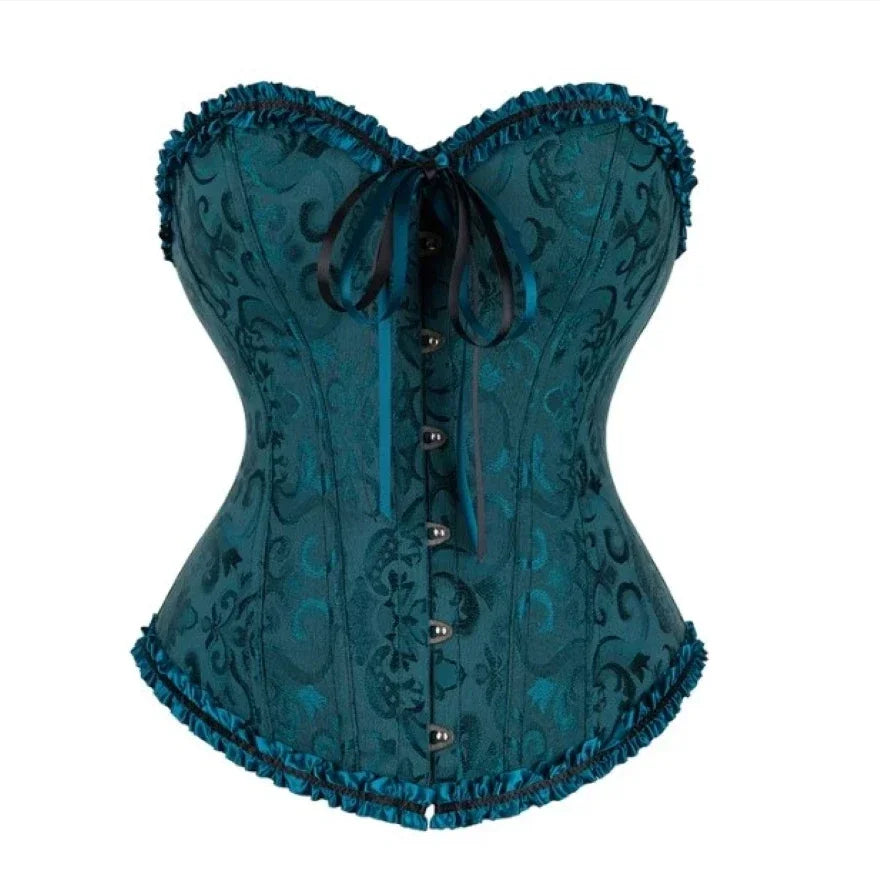 Corset Top Plus Size Women Bustier Overbust Sexy Lace up Floral Lingerie Vintage Gothic Victorian Fashion Black Red DropShipping
