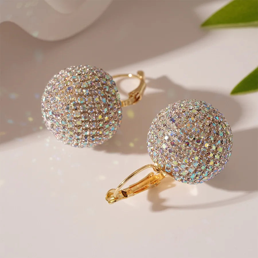 Sparkly Rhinestone Zircon Earrings for Women Round Ball Earrings Wedding Bridal Accessories Party Ear Jewelry Wholesale