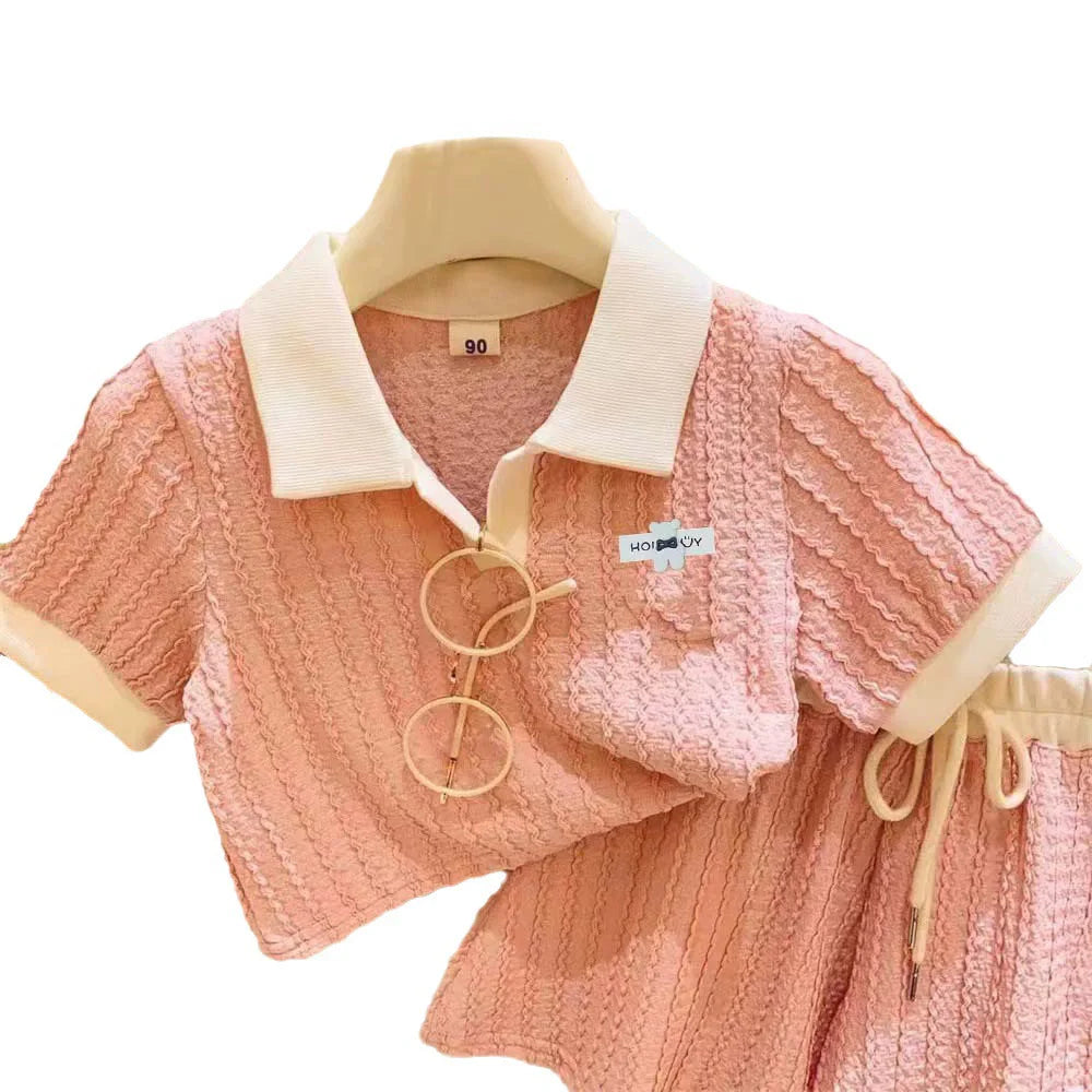 Girls Sweet Clothing Sets Fashion Big Kids Polo Short Sleeve Suits Summer T-Shirts+Shorts 2Pcs Children Outfits 2-10 Years