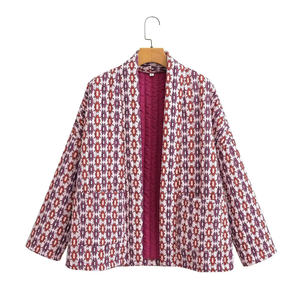 European and American style women's clothing fashion autumn and winter casual loose ethnic style cotton printed cotton jacket