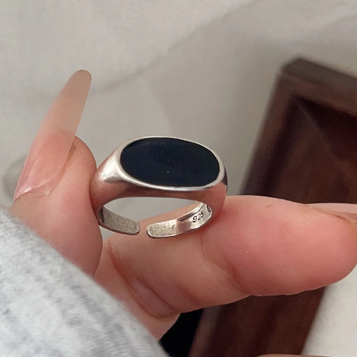 925 Sterling Silver Rings For Women Geometric Fine Jewelry Finger Adjustable Wide Heart Stone Ring For Party Birthday Gift