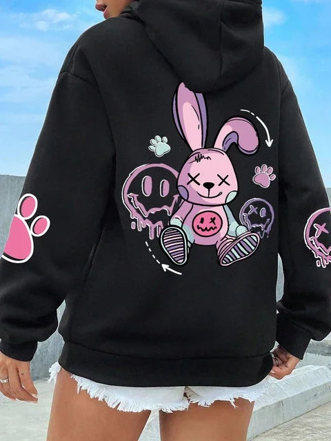 Women Hoodies Hip Hop Street Casual Printed Female Hoodies Oversize Fashion Loose 2025 Sweatshirts Autumn Warm Fleece Clothing