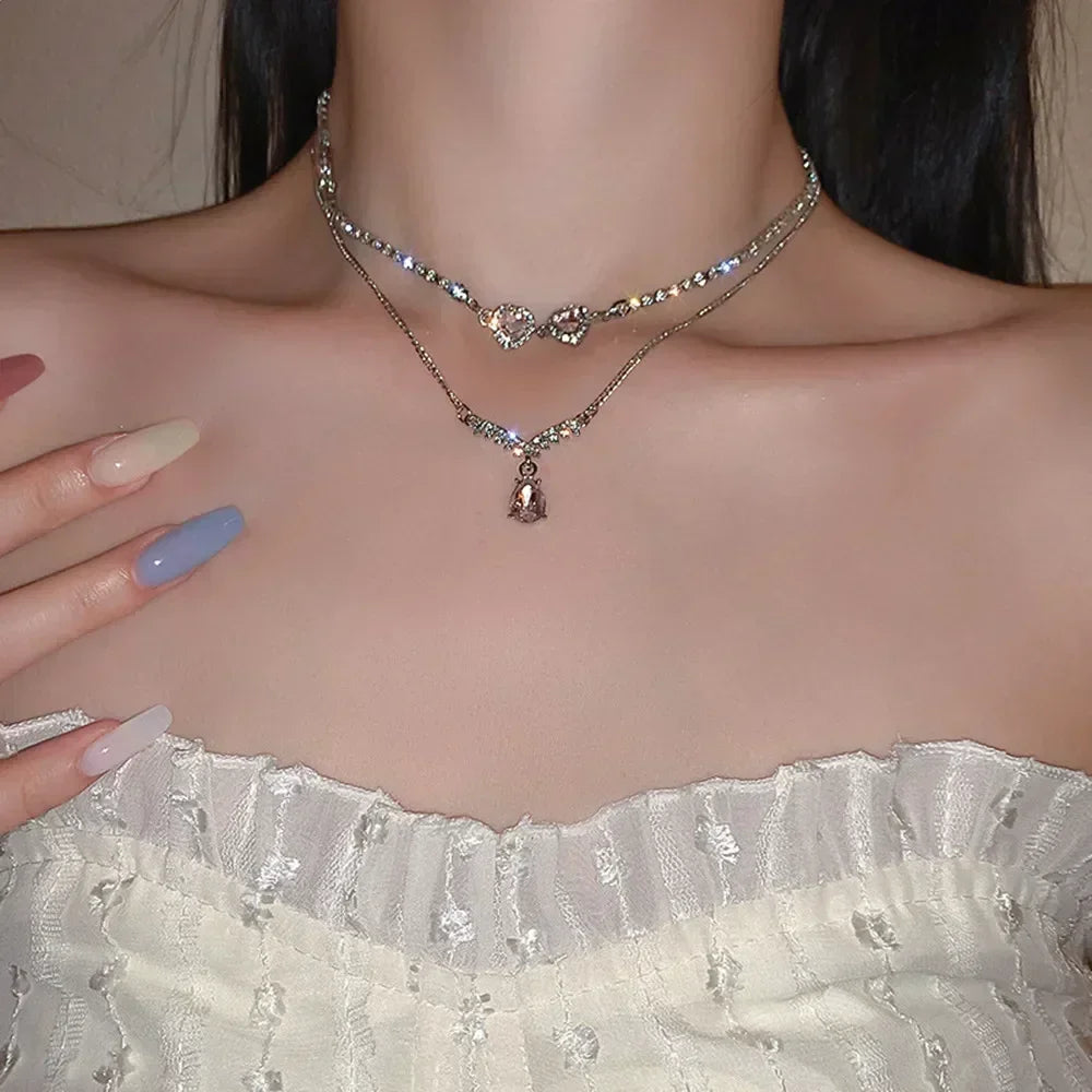 New Fashion Simple Silver Color Love Heart Pendant Necklace Charm Chain Collares Necklace for Women Party Jewelry Daily Wear