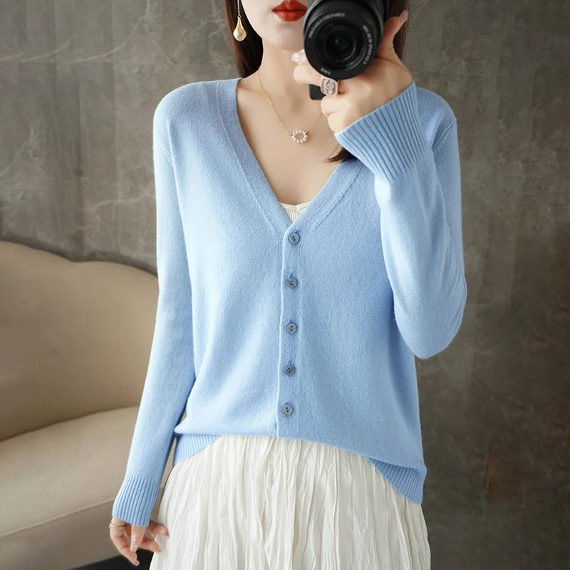 V-Neck Temperament Small Fragrant Wind Women Loose Sweater