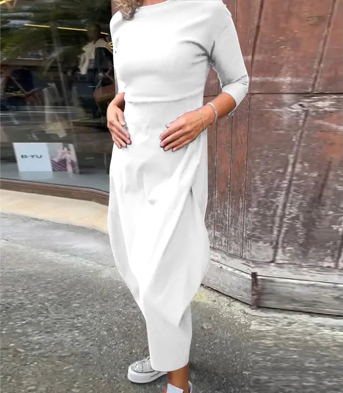 Dress For Women Slouchy Fashion Solid Color Long Dresses Loose Round Neck Long Sleeve Vintage Comfortable Vestidos Para Mujer