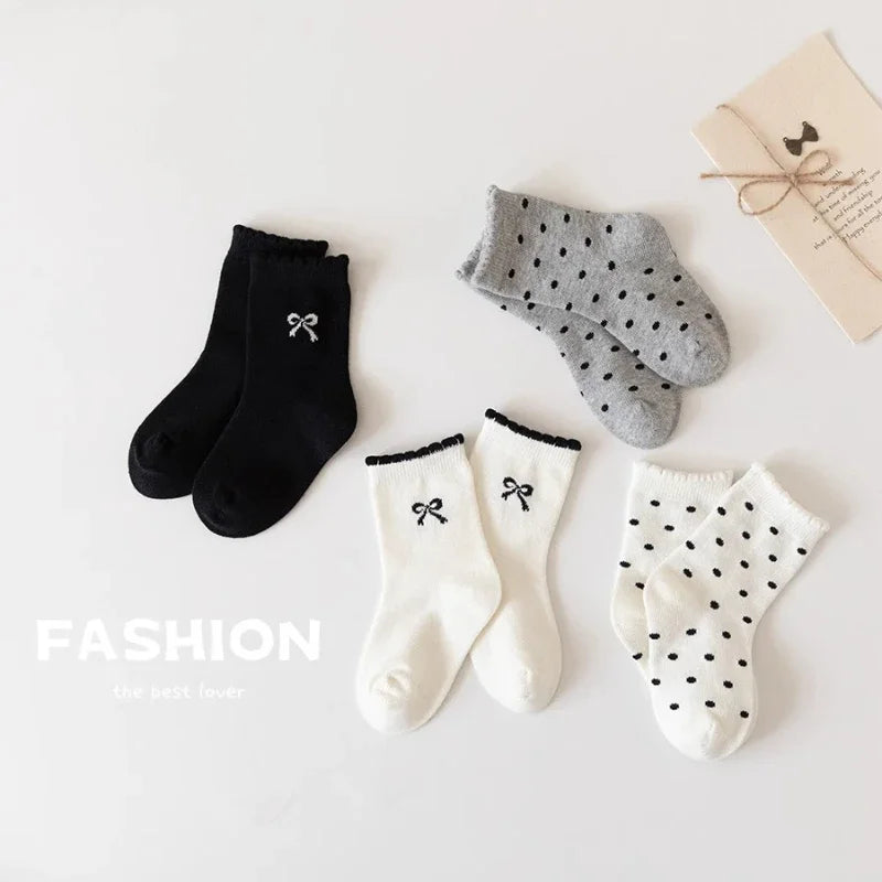 4pair/set Cute Korean Fashion Calf Sock for Kids Girl Sweet Bow Dot Style Princess Children Sock Spring Summer Soft Cotton Sock