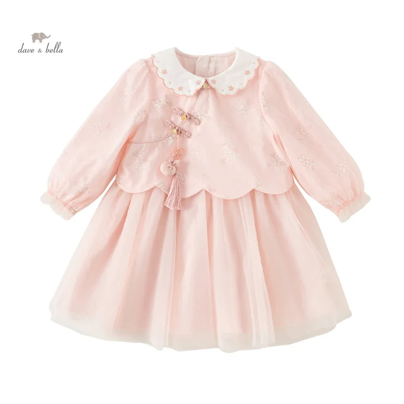 Dave Bella Princess Floral Dress for Girls Baby Children 2025 New Autumn Sweet Gentle Fashion Casual Party Outdoor DB3241829