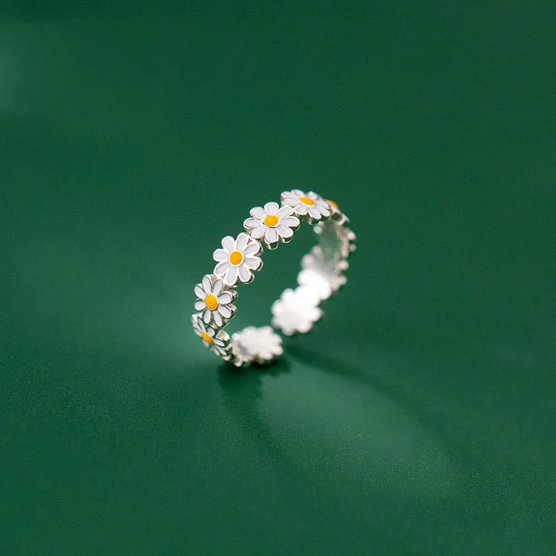 925 Sterling Silver Rings For Women Geometric Fine Jewelry Finger Adjustable Cute Flower Leaf Zirco Ring For Party Birthday Gift