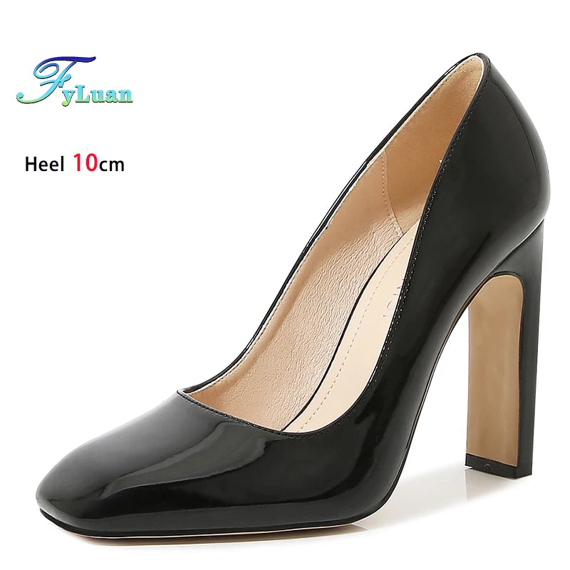 Square Head Single Shoes For Women 10CM Thick Heeled Shallow Mouth Model Shoes Designer 2025 Office Lady Pumps Summer High Heels