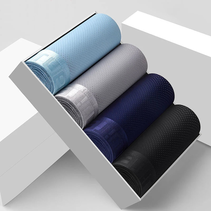 4pcs Men's Boxer Shorts Ice Silk Underwear Plus Size Underpants Cool Breathable Sexy Slim Panties Mesh Lingerie Wholesale Lots