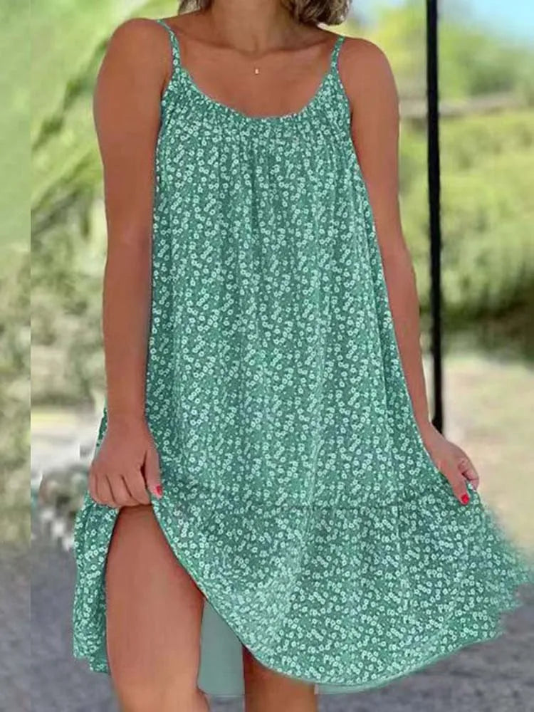 Women Slip Loose Floral Print Dress Summer Female Sleeveless Oversized S-5XL Swing Party Dresses FYY-1030