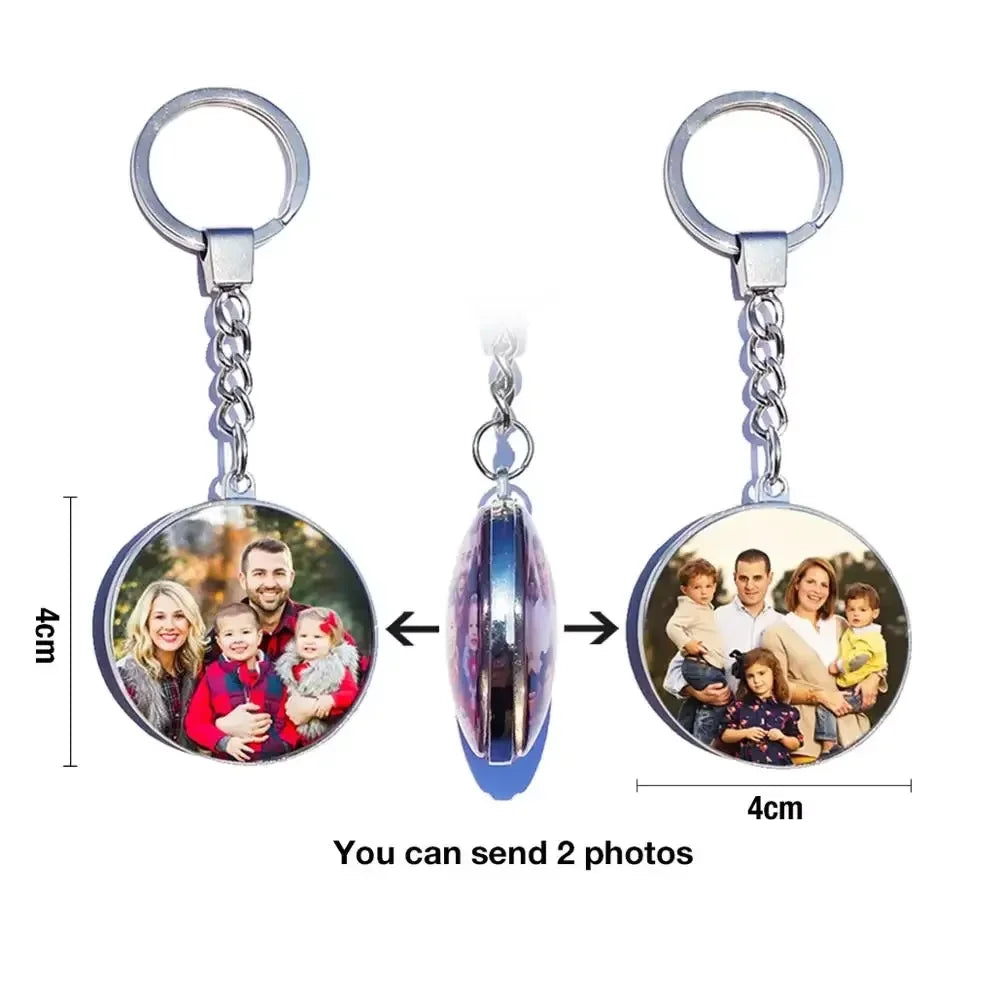 DIY Double Side Photo Custom Keychain Personalized Keyrings Customized Glass Cabochon Family Lovers Baby metal Key chain Gifts