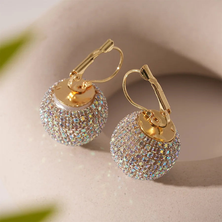 Sparkly Rhinestone Zircon Earrings for Women Round Ball Earrings Wedding Bridal Accessories Party Ear Jewelry Wholesale