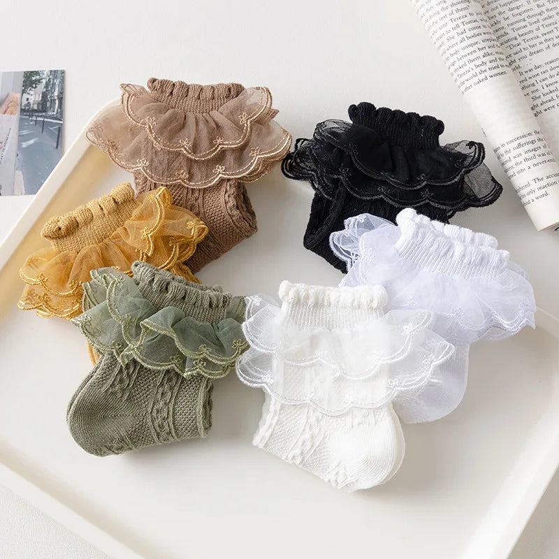 2-9Y Baby Spring Lace Ruffle Socks Children Cotton Autumn Girls Dance Socks Cute Toddler Socks Princess Style Baby Accessories