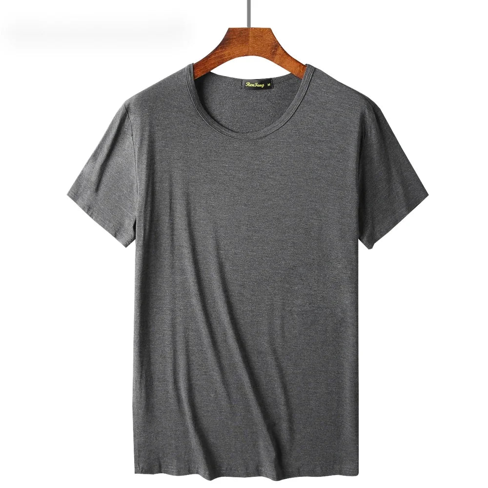 2 Piece Lots 95% Bamboo Fiber T Shirt Men Short Sleeve Tee Solid Color Summer Tops Plain Tshirt Crew Neck White Gym Clothing New