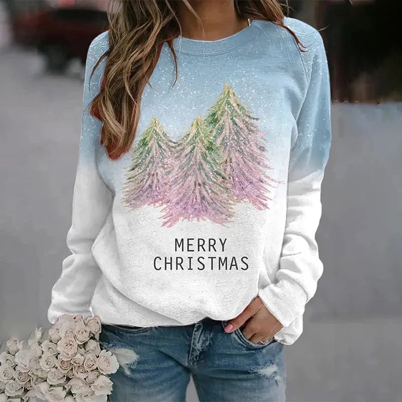 Horse Christmas Tree 3D Print Raglan Sleeve Sweatshirts Women's Oversized Pullovers Hoodies Female Streetwear Woman Clothing