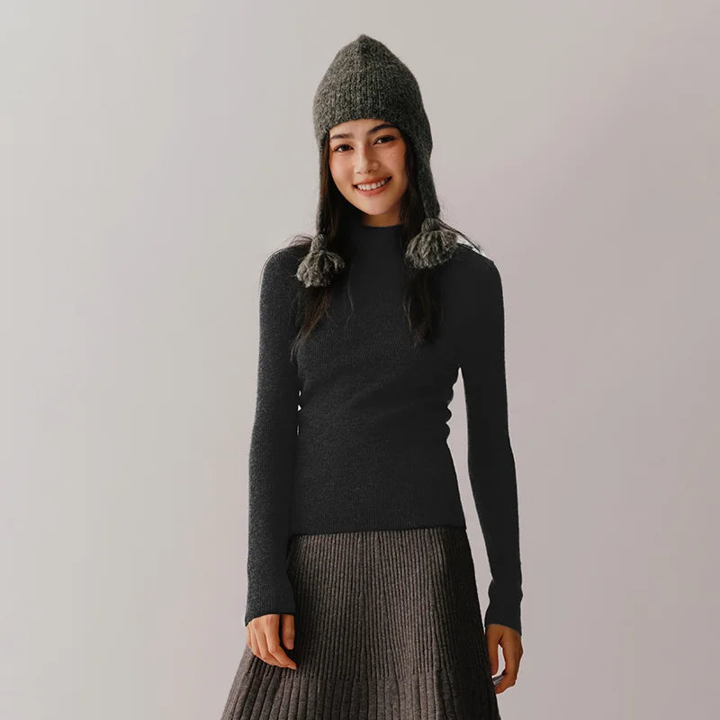 Semir Sweater Women Comfortable Slim Wool Sweater 2024 New Winter Semi-High Neck Base Layer Shirt Slimming