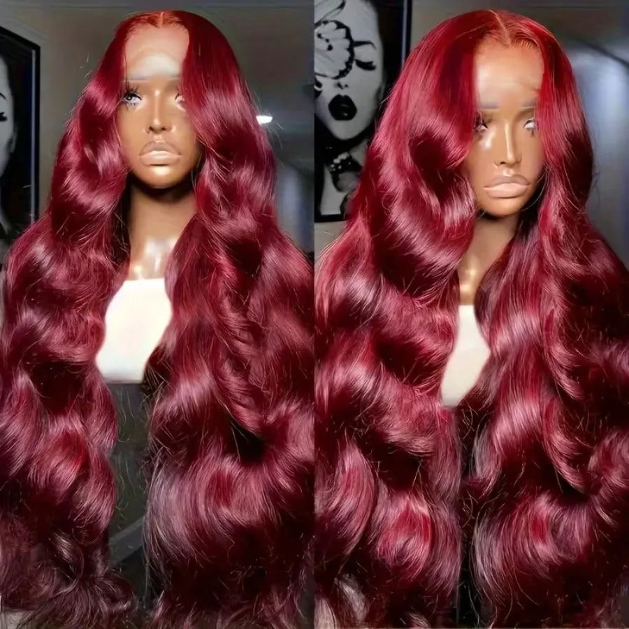 30 Inch Body Wave 99J Burgundy 13x4 Lace Front Wigs Human Hair Pre Plucked 200% Density Body Wave Lace Front Wigs Human Hair