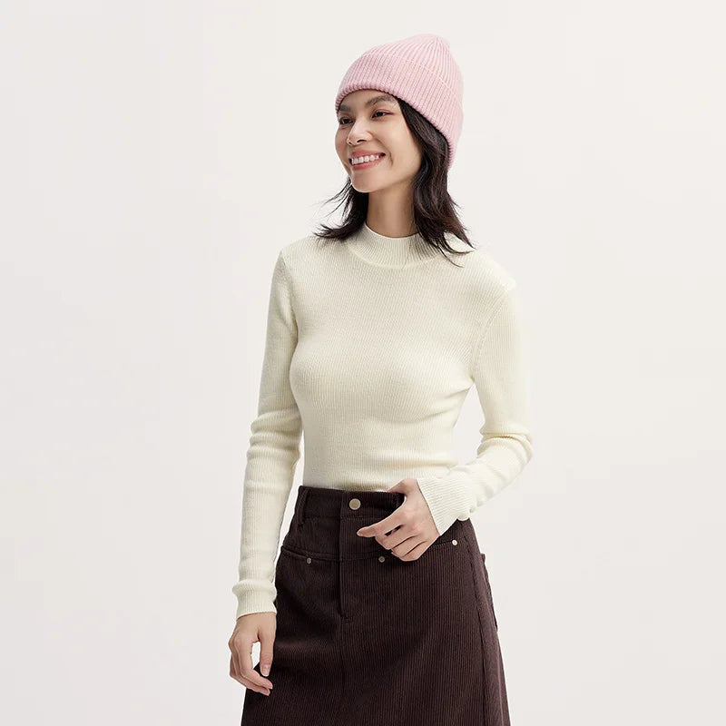 Semir Sweater Women Comfortable Slim Wool Sweater 2024 New Winter Semi-High Neck Base Layer Shirt Slimming