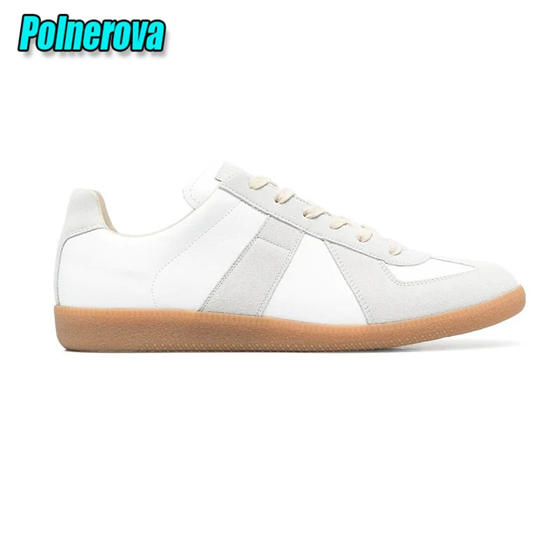 Suede Leather Patchwork Casual Sneakers for Women Men Spring Autumn Round Toe Lace Up Flats Outdoor Training Couple Sports Shoes
