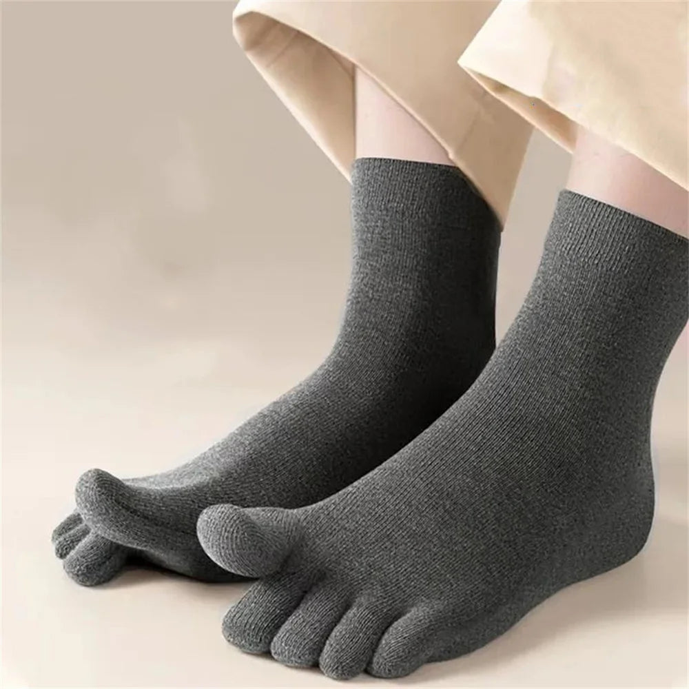 5 PAIRS Pure Cotton Five Fingers Socks Men Pack Sweat-absorbing Summer Thin Sports Split Toe Socks Mid Tube Meias
