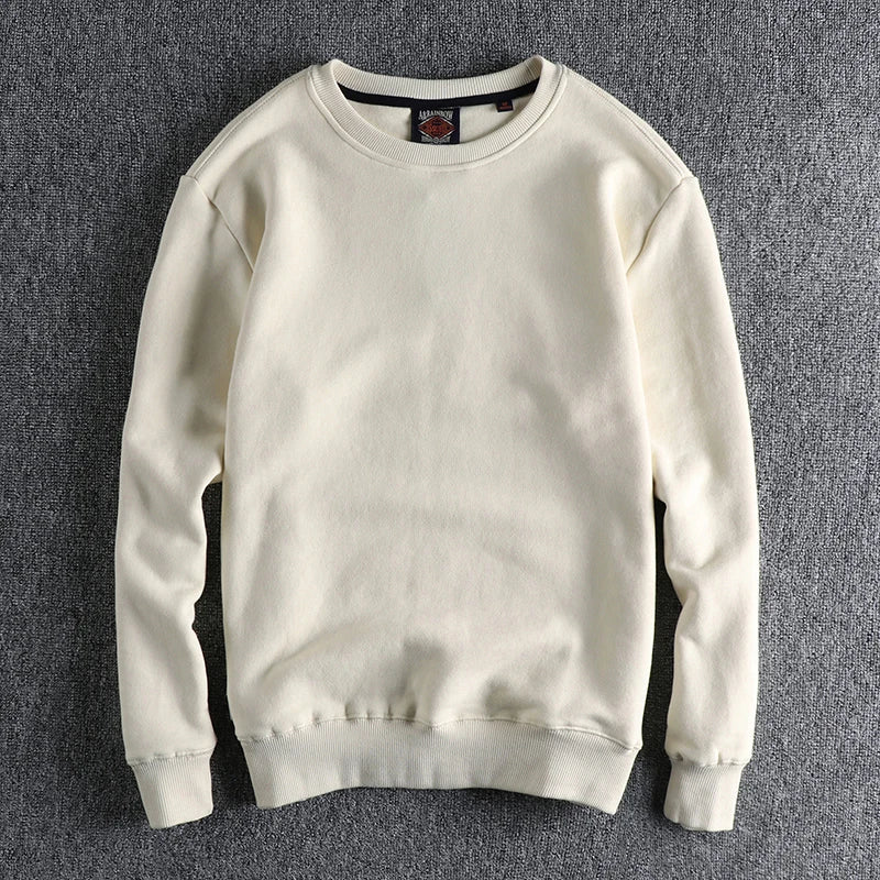 Autumn Winter American Retro Heavyweight Velvet Solid Color Sweatershirt Men's Fashion Pure Cotton Washed Youth Pullover Hoodies