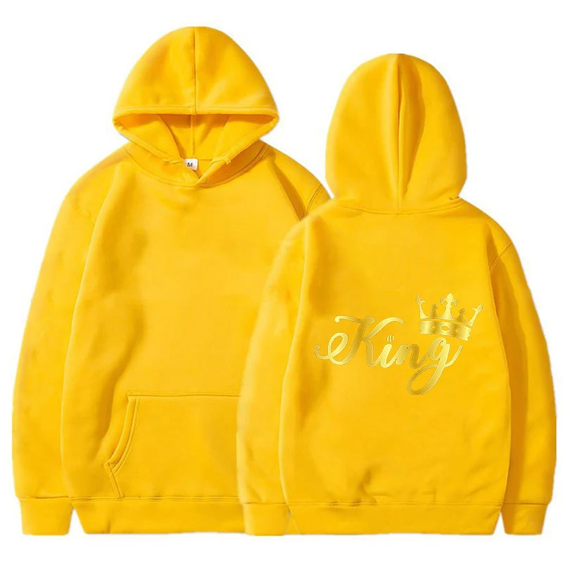 New King Queen Hoodies Pullover Unisex Couples Hooded Sweatshirt Harajuku Streetswear Long Sleeve Valentine's Day Hoodie