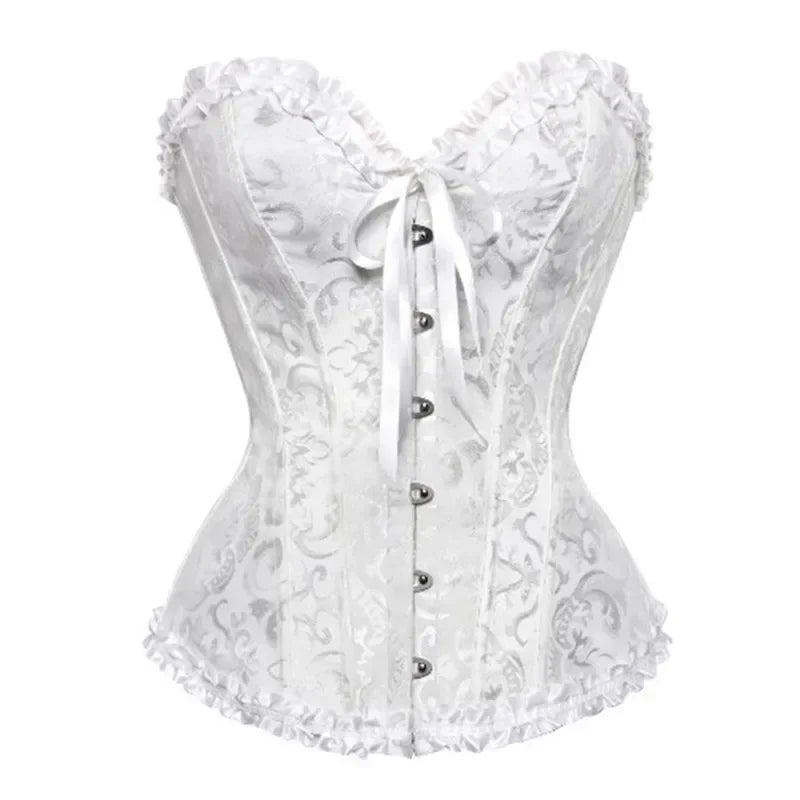 Corset Top Plus Size Women Bustier Overbust Sexy Lace up Floral Lingerie Vintage Gothic Victorian Fashion Black Red DropShipping