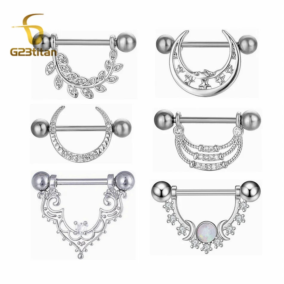 2pcs Silver Color Zircon Nipple Rings Allergy-free 14G 16mm Titanium Straight Barbell Piercing Sexy Beach Jewelry Woman Ornament