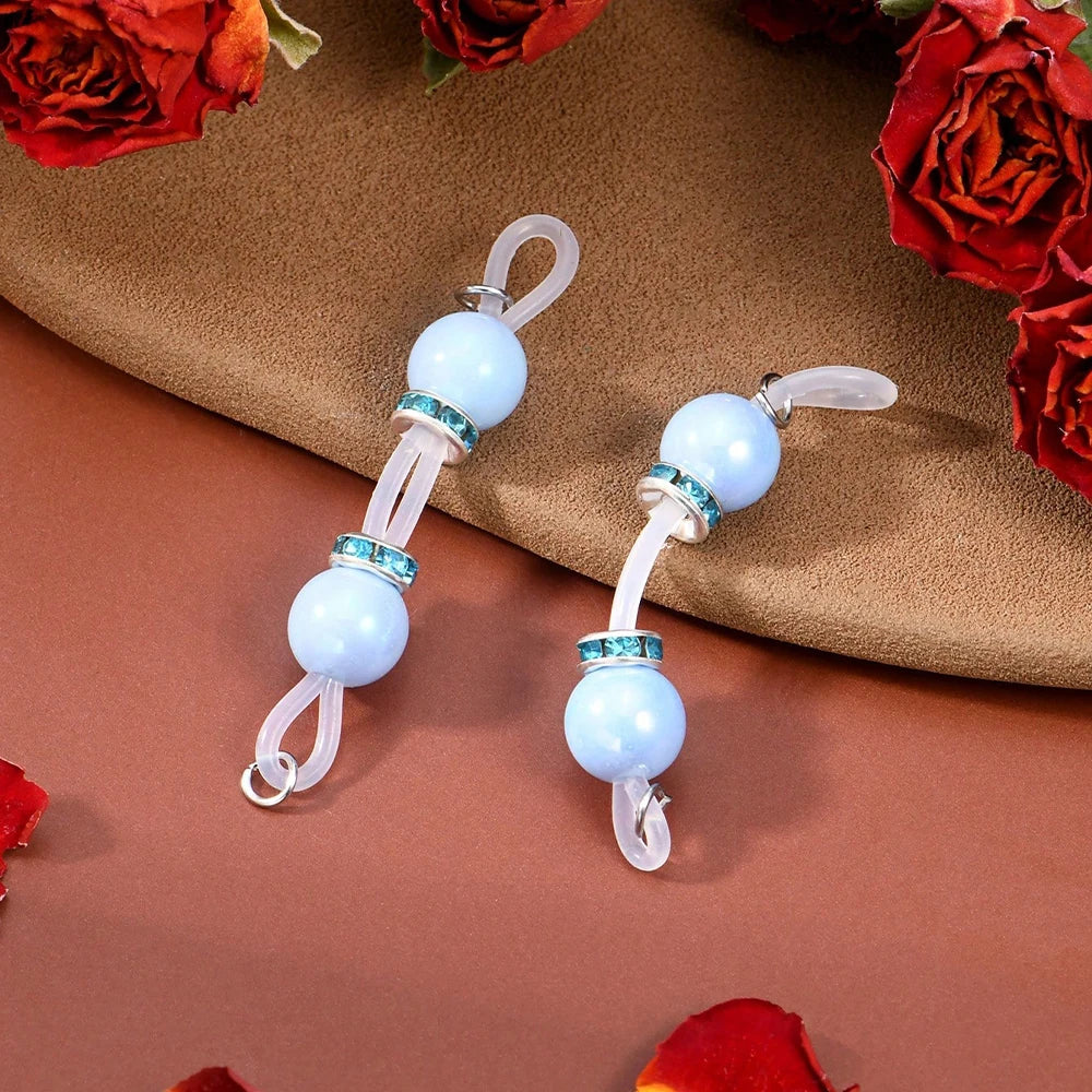 1Pair Fake Nipple Rings,Adjustable Fit Daily Wear Nipple Nooses,8mm Candy Beads, Faux Nipple Piercing Non Pierce Faux Barbells
