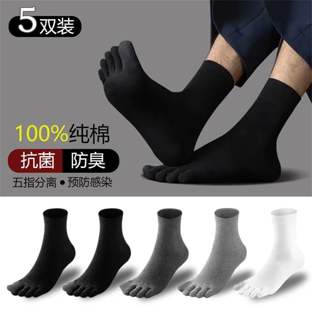 5 PAIRS Pure Cotton Five Fingers Socks Men Pack Sweat-absorbing Summer Thin Sports Split Toe Socks Mid Tube Meias
