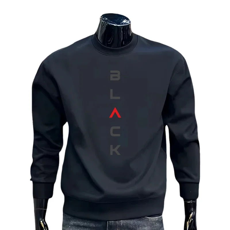 Black Letter Printed Mens Hoodie Classic Crew neck Long Sleeve Pullover Sweatshirt Autumn Spring Casual Warm Fashion Daily Wear