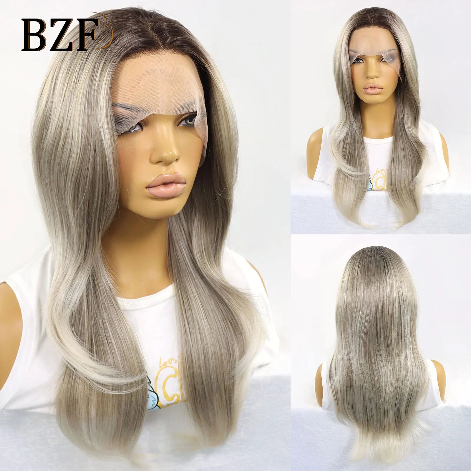 28 Inch Blonde Highlight Synthetic Lace Front Wigs Brown Body Wave Colored Glueless Wig Heat Resistant Hair For Women Daily Use