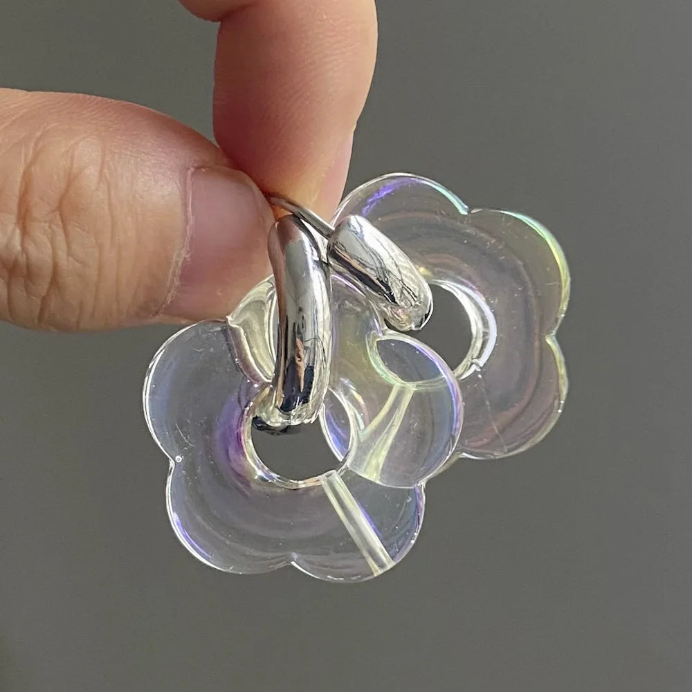 Multicolor Transparent Acrylic Resin Marbling Flower Drop Earrings