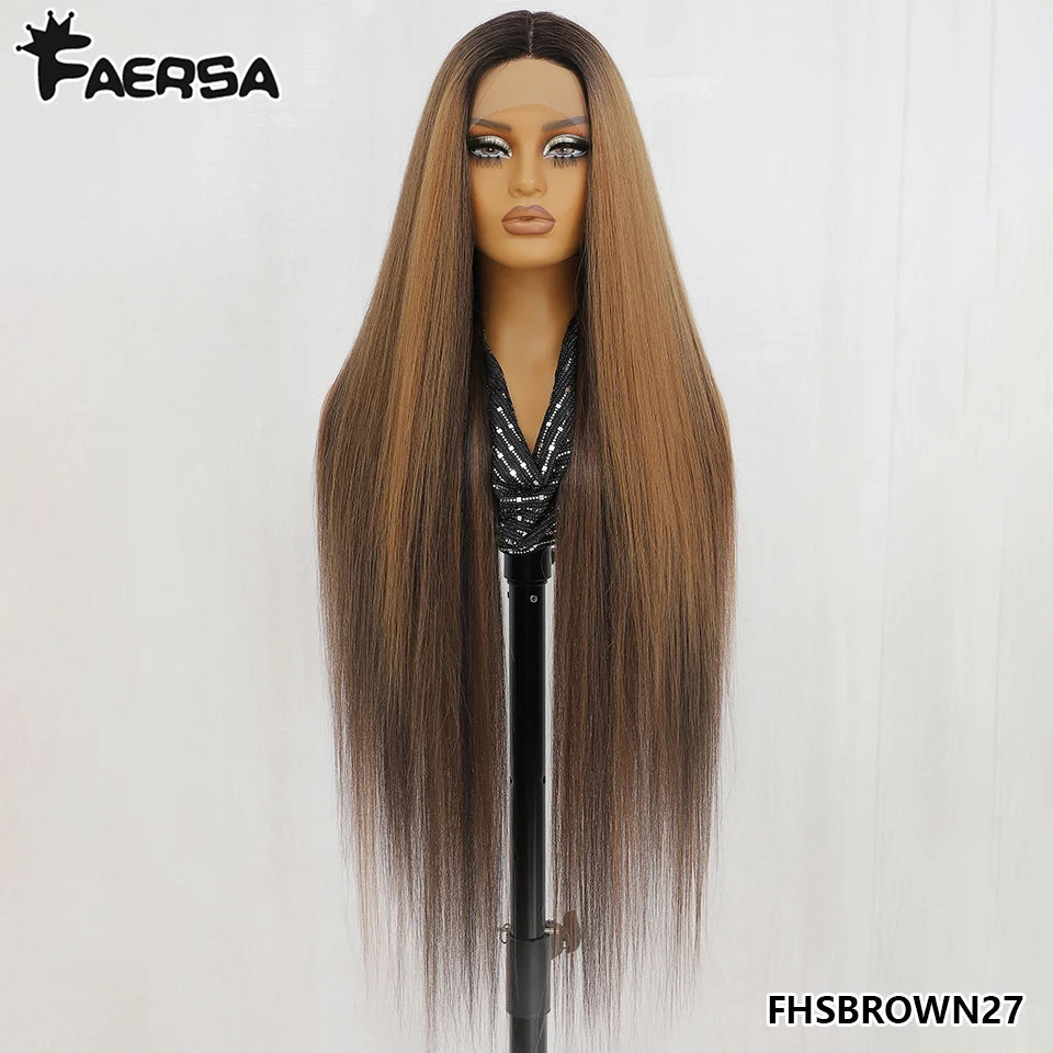 HD Lace Front Wig, Blend Hair 13X6 Lace Wig Pre Plucked Glueless Synthetic Heat Resistant Long Straight Black and Blonde Wigs