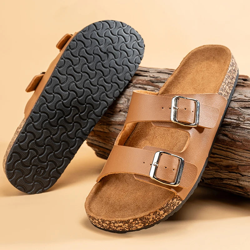Fashion Classic Unisex Slippers For Men Comfortable Summer Cork Shoes For Men Outdoor Sandals Microfiber Plus Size 36-46