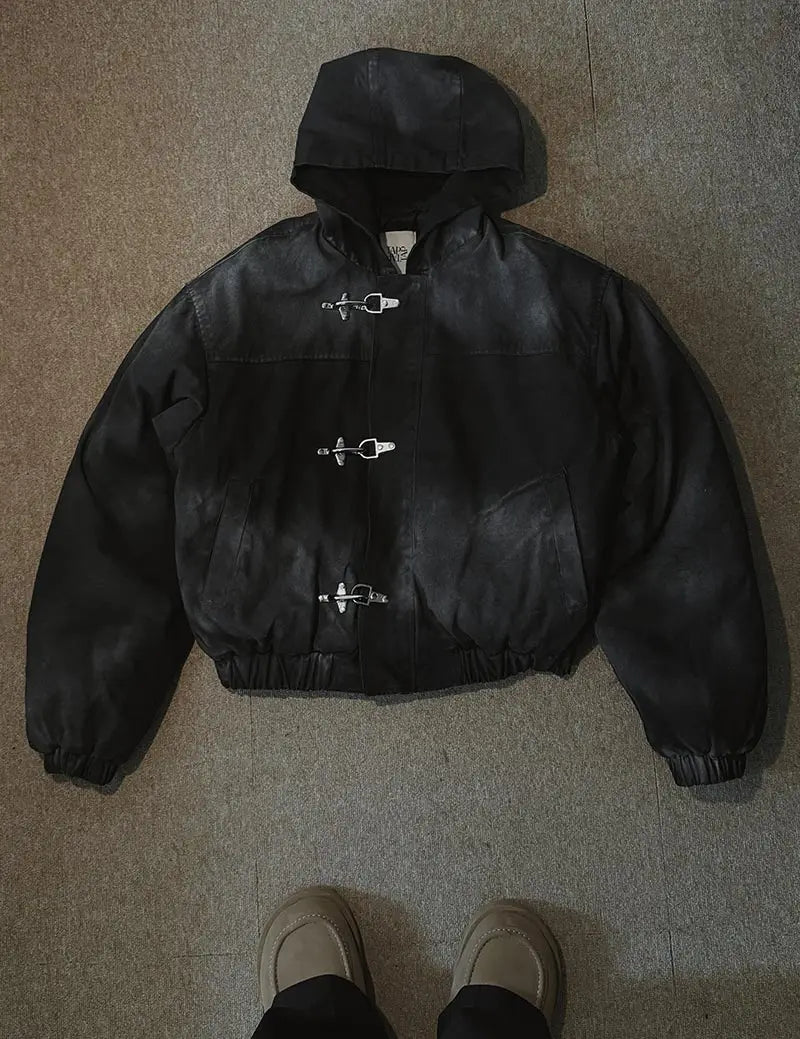 American Fashion Snap Fastener Loose Coat High Street Oversized Hoodie Y2k Retro Harajuku Punk Button Jacket Men Clothing