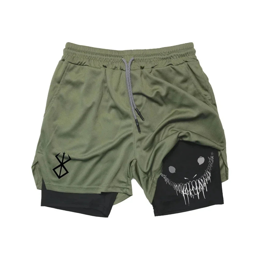Summer Men's Quick Dry Running Shorts 2 in 1 Fitness Gym Training Sports Jogging Double Deck Workout Quick-Lock Elastic Waist