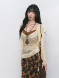 Sweet 3 Piece Sets Women Sun Protection Lace Bandage Cardigan + Patchwork Slim Fit Vest + Vintage Flower Skirts Y2k Outfits
