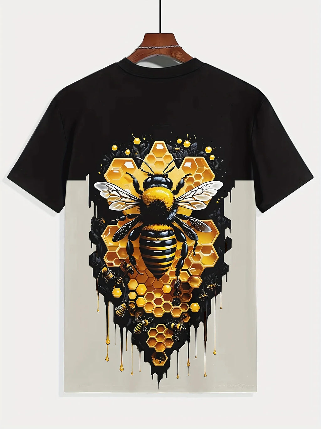 Summer Men's T-Shirt Bee Pattern Print Pullover Outdoor Casual Crew Neck Short Sleeve T-Shirt Fashion Male Oversized Clothing