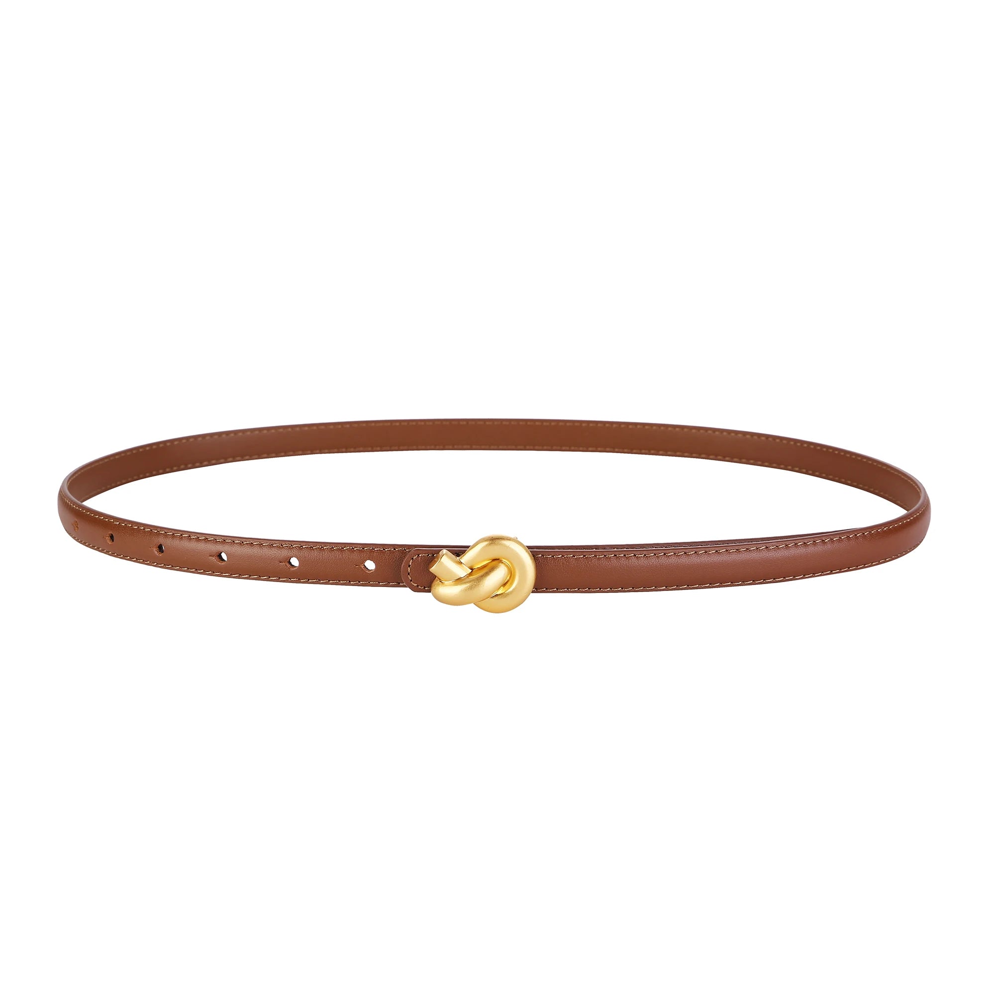 Premium Genuine Leather Women's Fashion Belt with High-Quality Metal Knot Buckle for Dresses and Jeans