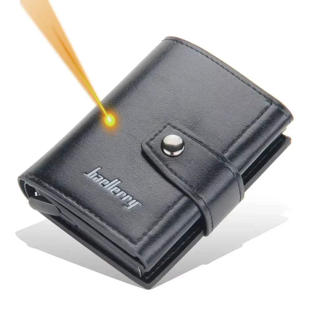 Personalized Men's Aluminum Card Holder - RFID Blocking PU Leather Wallet - Engraved Name for Credit/Bank Cards & ID Protection
