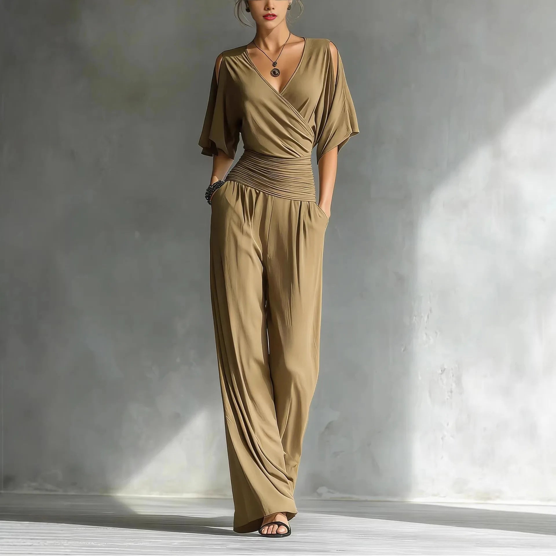 Jumpsuit Women Disfraz Mujer V-neck Short-sleeved Loose Waist Slim Fit Jumpsuit Women's Summer New Fashion Temperament Jumpsuit