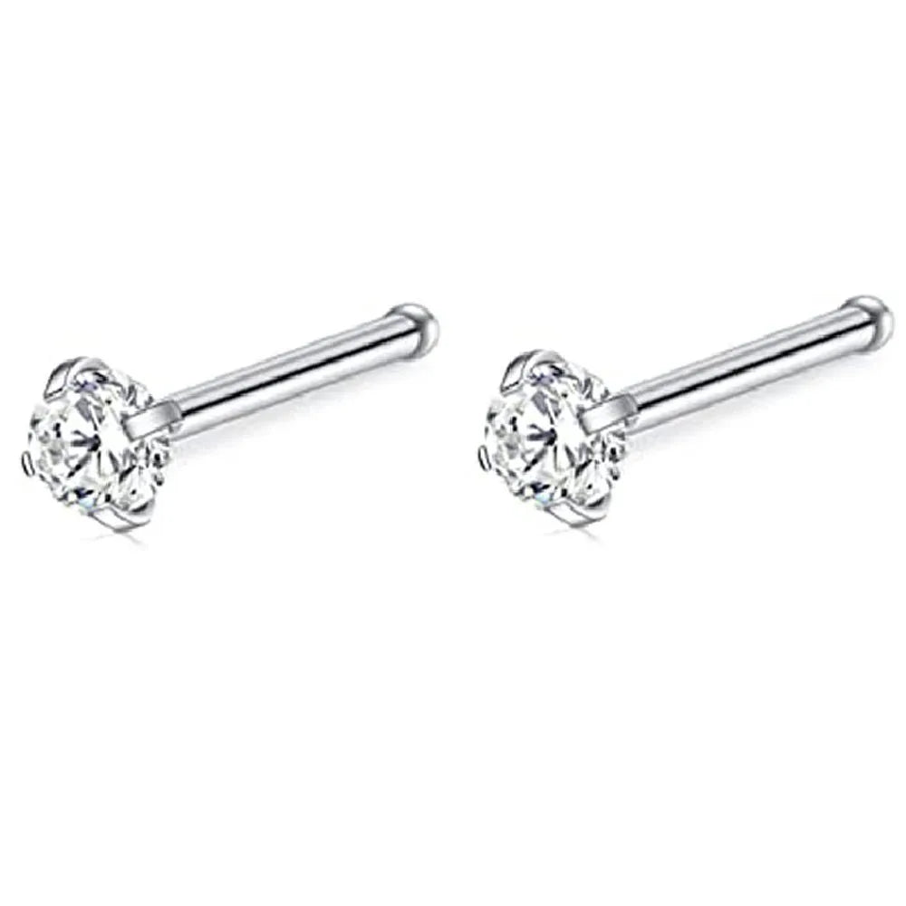 Nose Rings 2pcs 20G Surgical Steel Piercing Jewelry Straight Screw Clear CZ Nose Piercing Jewelry Silver Nostril Ring