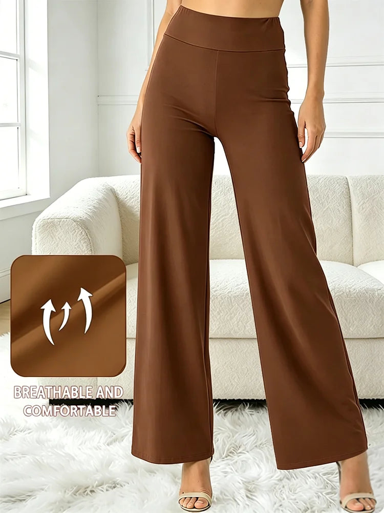 Women's high-waisted straight-leg pants - brown wide-leg pants, with a hip-raising design, suitable for casual and daily wear