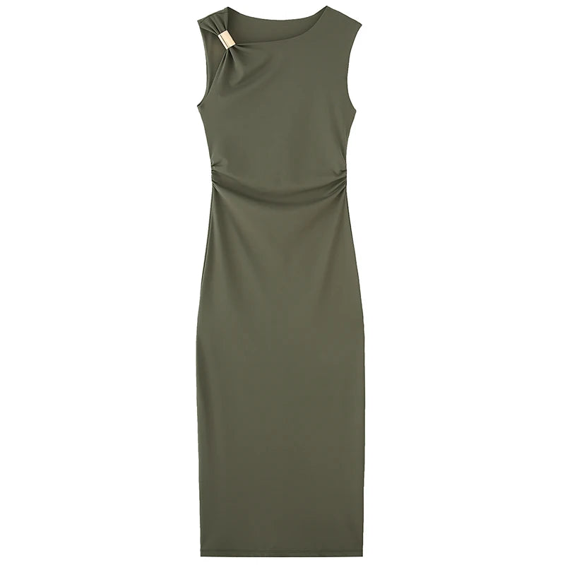 HXAO Womens Ruffled Bodycon Dresses Green Black Dress Summer Woman Sexy  Sleeveless Long Dresses Asymmetric Corset Vestidos 066