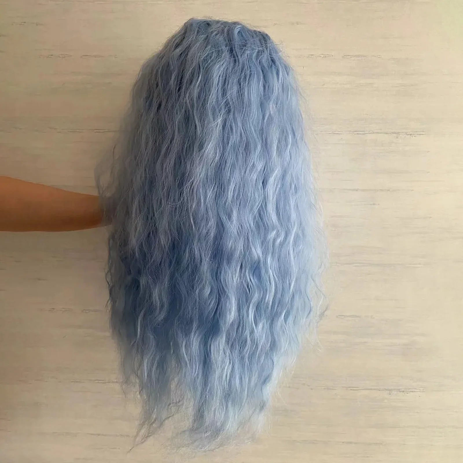 Light Blue Natural Wave Long Curly Wavy Synthetic 13X4 Lace Front Wigs for Women Pre Plucked Natural Hairline Cosplay Party