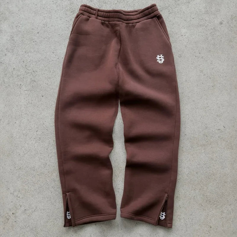 Y2K Retro Straight Pants Tracksuit Streetwear Pants Personalized Pant Leg Zipper Embroidery  Hip Hop Casual Joggers Men Pants